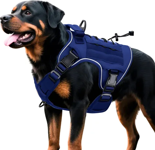 Miniatura 22 de Arnés táctico para perros grandes, chaleco reflectante ajustable sin tirones con sistema Molle, control de grado militar K9 para entrenamiento