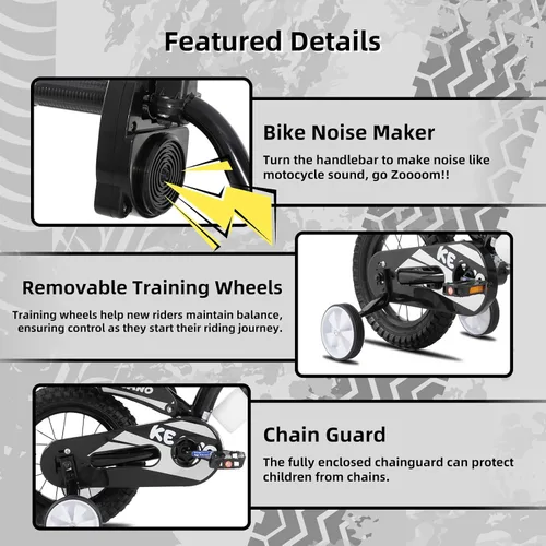 Miniatura 4 de KEANO - Bicicleta estilo motocross para niños y niñas de 12 y 16 pulgadas, con ruedas de entrenamiento y placa numérica, bicicletas para niños de 3