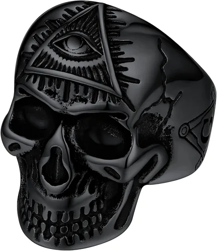 FaithHeart All Seeing Eye Rings for Men, Stainless Steel Punk Gothic Statement Rings Eye of Providence Protection Thumb Ring Mens Amulet Jewelry