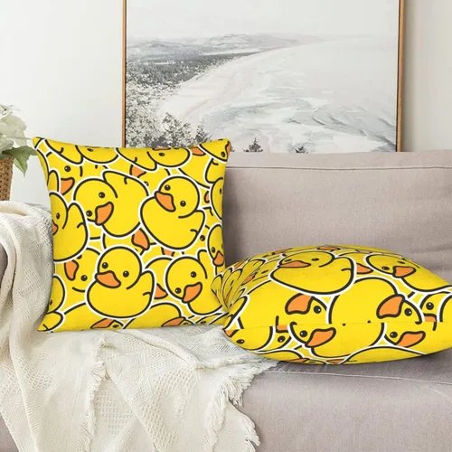 Miniatura 7 de Fiokroo Juego de 2 fundas de almohada de goma con diseño de patos de dibujos animados amarillos, fundas de almohada cuadradas para sofá, dormitorio