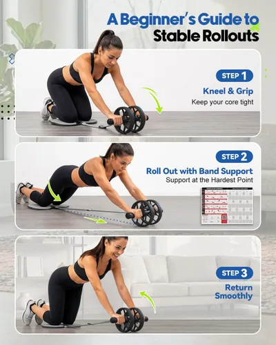 Miniatura 5 de VINSGUIR Ab Roller Wheel for Beginners to Pros, Ab Roller with Adjustable & Detachable Resistance Band, Core Workout Equipment for Home Gym
