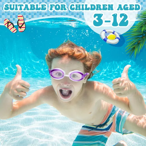 Miniatura 4 de Hoteam 50 gafas de natación a granel para niños con 8 tapones de nariz con clip para los oídos, sin fugas, antiniebla, gafas de natación