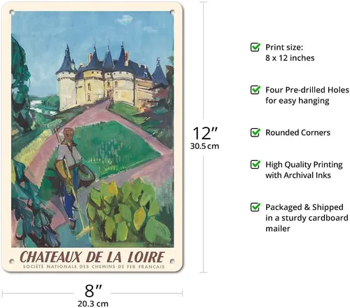 Miniatura 2 de Pacifica Island Art Jacques Ceria Despierre c. 1953-8 x 12 pulgadas, cartel de metal vintage de Châteaux of The Loire Valley, SNCF