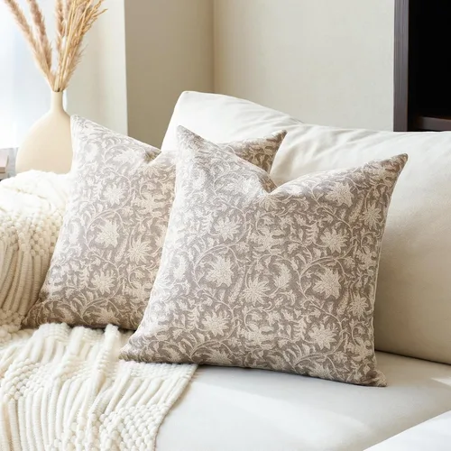 Miniatura 6 de FIOUOVO Fundas de almohada florales de 18 x 18 pulgadas, fundas de almohada con impresión en bloque de granja, fundas de almohada decorativas