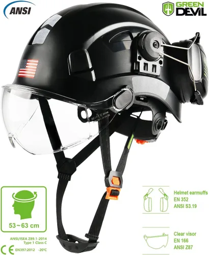 Miniatura 2 de Casco de seguridad con visera y protección para los oídos, ajustable, ligero, ventilado, ABS, casco de trabajo para hombres y mujeres, suspensión