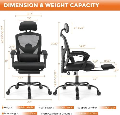 Miniatura 2 de Sweetcrispy Silla de escritorio para computadora de oficina, ergonómica, con respaldo alto, de malla, giratorias, con ruedas, cómodo soporte lumbar