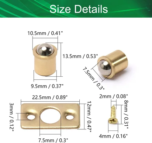 Miniatura 2 de 5 unidades de latón para puerta de armario, cajón, bola de atrapamiento para puerta, armario, cajón, émbolo de bola, 0.37 pulgadas de diámetro tono