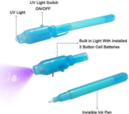 Miniatura 5 de 30 bolígrafos de tinta invisible con luz UV, bolígrafos espía con mensaje secreto, marcadores de tinta invisible mágica, recuerdos de fiesta