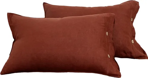 Miniatura 26 de S VICTORY SYMBOL Juego de 2 fundas de almohada de lino 100% orgánico, fundas de almohada de lino natural francés con cierre de botones de coco
