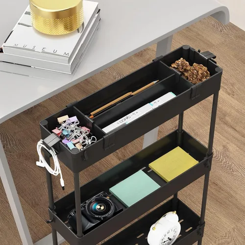 Miniatura 2 de SAKA - Carrito de almacenamiento delgado, carrito de almacenamiento rodante para el baño de 4 niveles, carrito organizador móvil de estanterías