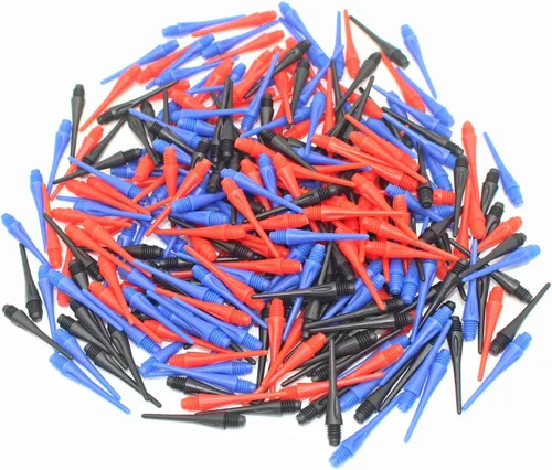 Puntos de dardos de punta de plástico con rosca 2BA, paquete de 300 puntas de dardos suaves, accesorios de repuesto para dardos negro y rojo y azul