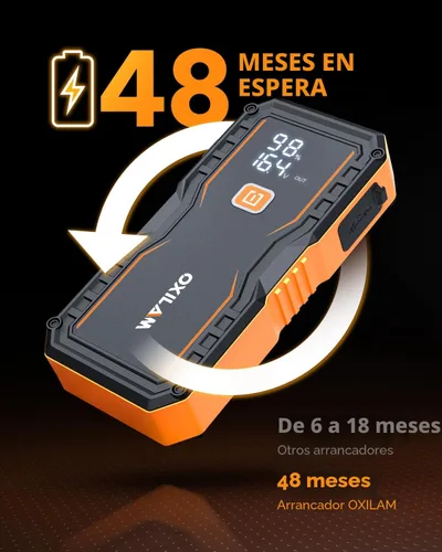 Miniatura 7 de OXILAM Arrancador 6000A para Todo Gas/12L Diésel, Arrancador de Batería de Coche Portátil, Caja de Arranque de Litio de 12V con Cables de Arranque