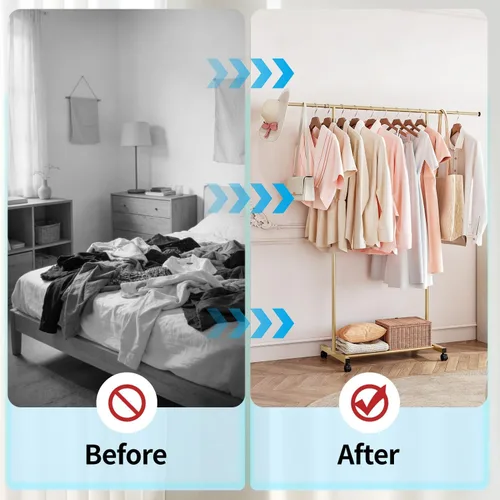 Miniatura 9 de SUOERNUO Perchero con ruedas para colgar ropa, perchero de metal portátil para dormitorio, lavandería, sala de estar