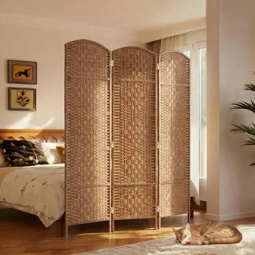 Miniatura 8 de HOMCOM – Separador de ambientes de 3 paneles plegables, pantalla divisora de privacidad de 6 pies (1.8 m) de alto, partición de pared de mimbre
