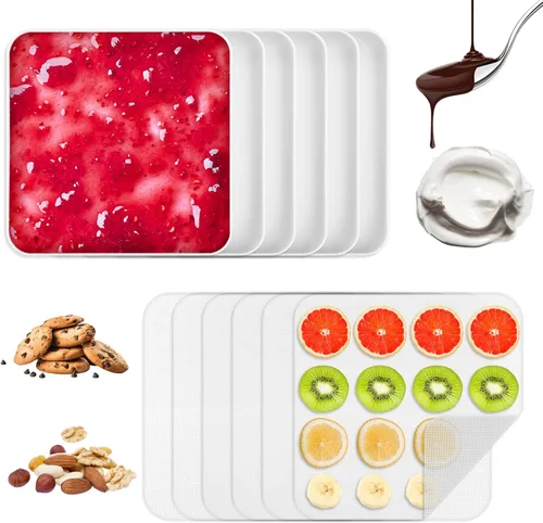 12 hojas deshidratadoras de silicona de 11 x 11 pulgadas, incluye 6 bandejas deshidratadoras de alimentos con borde y 6 alfombrillas de malla para