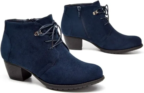 Miniatura 5 de VJH confort Botines para mujer, con cordones, punta redonda, cómodos, de tacón bajo, con cremallera lateral