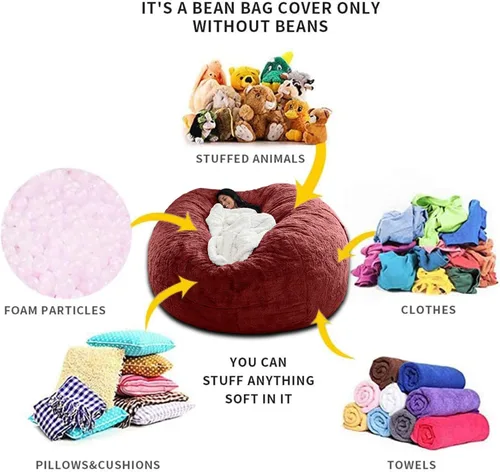 Miniatura 5 de Funda para silla tipo puf de piel gigante para niños y adultos, (sin relleno), muebles de sala de estar, grande, redondo, suave, esponjoso, de piel
