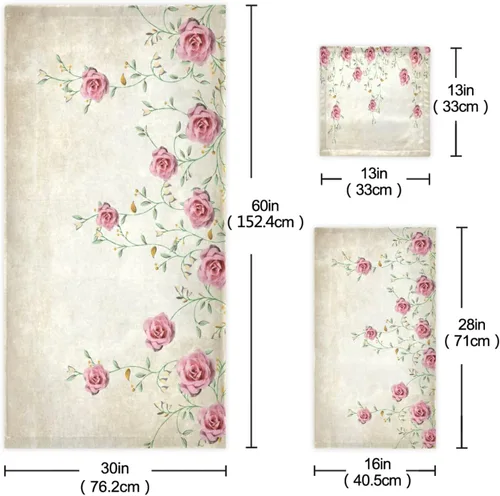 Miniatura 3 de Juego de toallas de baño para baño, diseño floral de primavera rosa rosa, juego de 3 toallas de lujo, 1 toalla de baño, 1 toalla de mano, 1 toalla