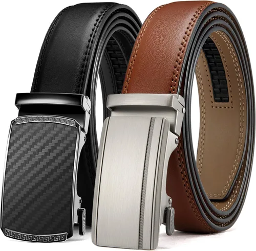 Miniatura 10 de CHAOREN Cinturón de vestir de cuero para hombre, paquete de 2 unidades, cinturón de trinquete para hombre para camisa de vestir y pantalones