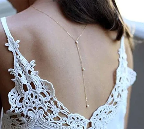 Miniatura 2 de Olbye Back Necklace Pearl Backdrop Necklaces Body Chain Jewelry for Women and Girls Bridal Jewelry