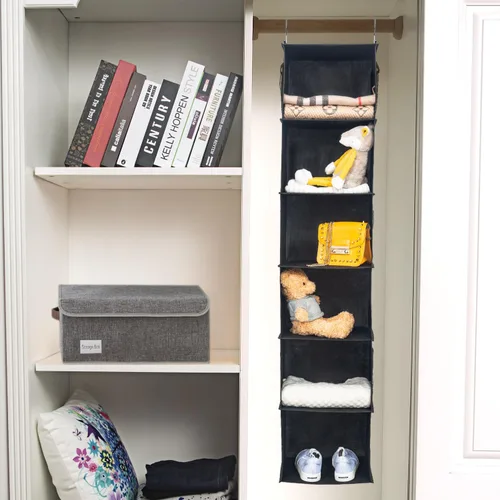 Miniatura 6 de BrilliantJo Organizador colgante de armario con 6 estantes, paquete de 2 unidades de almacenamiento colgante con 4 bolsillos laterales para ropa y 6