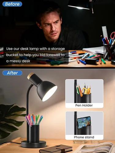 Miniatura 4 de Lámpara LED de escritorio para oficina en casa, lámpara de mesa con soporte para bolígrafo, 3 modos de color, luz de lectura, luz de escritorio