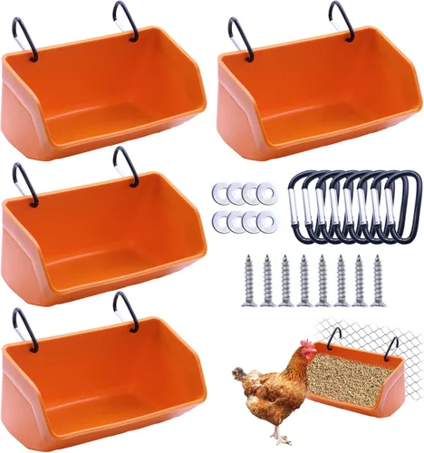 Miniatura 7 de Comedero colgante para cerca, paquete de 4 canales de alimentación con clips para cabra, pato, oveja, caballo, ganso, cerdo, aves de corral, cubo