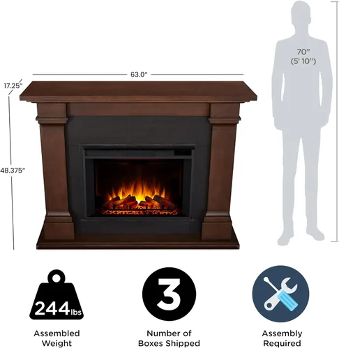 Miniatura 4 de Real Flame Callaway Chimenea eléctrica Grand de 63" con repisa en roble castaño, chimenea eléctrica independiente de gran tamaño para interiores