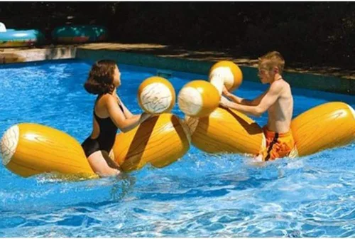 Miniatura 5 de Juguetes hinchables para el agua, dos troncos flotantes hinchables y dos palos también inflables para golpearse, Amarillo, L