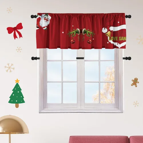 Cenefas de cortina de cocina de Navidad, Navidad, invierno, cenefas pequeñas con bolsillo para barra, decoración de cortinas cortas de Navidad,