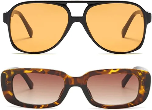 Miniatura 2 de Lentes de sol vintage retro de los años 70 para mujer y hombre, montura clásica, cuadrada y grande estilo aviador, lentes naranjas de moda UV400