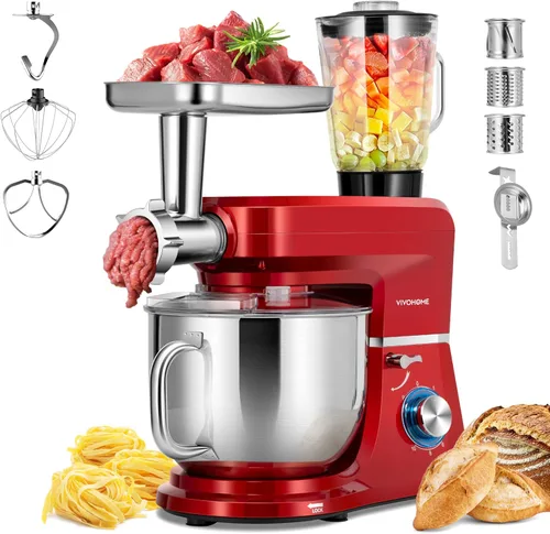 Miniatura 16 de VIVOHOME Mezclador de pie multifuncional 9 en 1 con fermentación, mezclador eléctrico de cocina de 6 velocidades y 7 cuartos con temporizador, Rojo