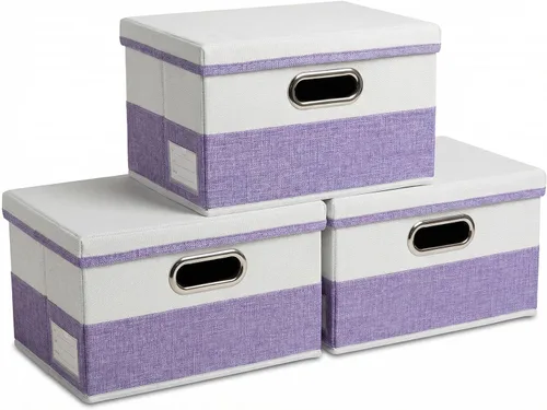 Miniatura 53 de PRANDOM Contenedor de almacenamiento plegable con tapa [1 unidad] Caja de almacenamiento decorativa de tela de lino, cesta organizadora con asas