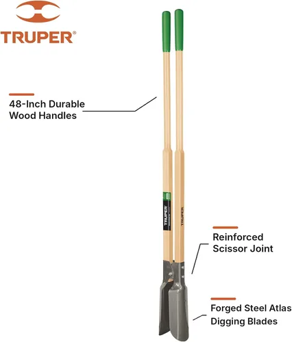 Miniatura 3 de Truper - 30370 Tru built - Excavadora manual de postes para jardín, 42 pulgadas., asas de madera, 45" Mango de madera de 48 pulgadas, cuchillas