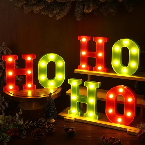 Miniatura 7 de 6 piezas de decoración de centro de mesa de Navidad con luces LED, letras iluminadas, señal de Ho Ho, decoración de mesa de Navidad para centro