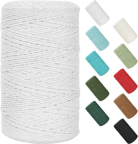 Miniatura 158 de Cordón de macramé de 0.079 in x 380 yardas (1140 pies), cuerda de algodón natural para colgar en la pared, ganchos de plantas, manualidades, Beige