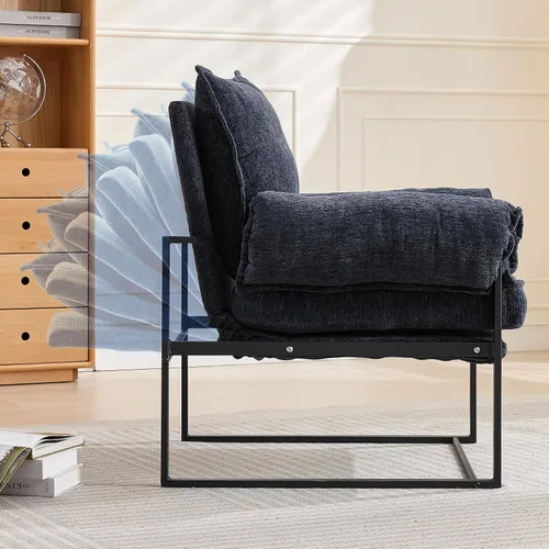 Miniatura 2 de YISHENG Silla decorativa con respaldo ajustable de 6 ángulos (90° –180°), silla de sala de estar de tela de felpilla, silla de salón tapizada, silla