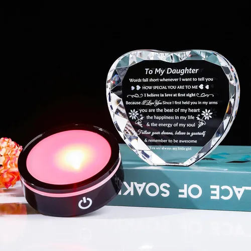 Miniatura 9 de YWHL Regalos para Hija de Mamá Papá Mejores Ideas de Regalos de Cumpleaños y Graduación para Hija Adulta Recuerdo de Cristal con Base de Luz Regalo