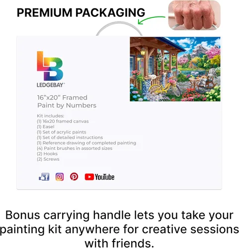 Miniatura 8 de Ledgebay Kit de pintura por números para adultos, lienzo enmarcado para principiantes a avanzados, kit de pintura por números, incluye juego