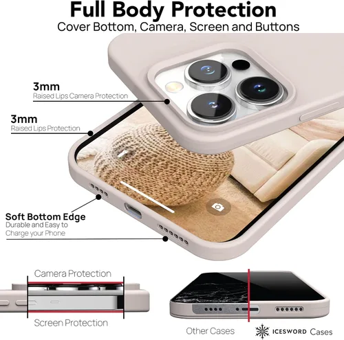 Miniatura 8 de IceSword Funda compatible con iPhone 15 Stone de silicona líquida delgada y protectora, suave antiarañazos, beige claro, crema y arena cálida