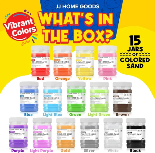 Miniatura 2 de JJ CARE Arena de colores, 16.5 libras. [15 botellas] Kit de arte de arena para niños de 3 años en adelante, arena de color no tóxica a granel, arena