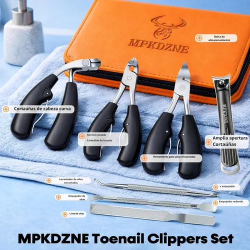 Miniatura 2 de Cortaúñas de pies resistentes 2026 para uñas gruesas, kit de pedicura 7 en 1 con receptor para personas mayores y hombres, juego profesional
