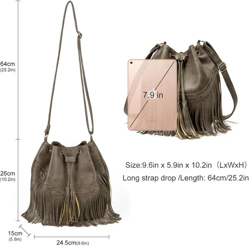 Miniatura 2 de Bolsos de cuero para mujer, bolsos cruzados con flecos con cordón para mujer, borla y bolsos de hombro
