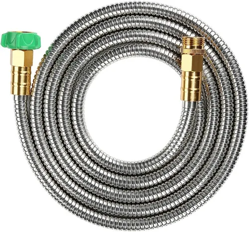 Miniatura 8 de Beaulife Manguera corta de metal de acero para jardín de 15 pies, manguera de agua potable para RV, manguera de drenaje del deshumidificador