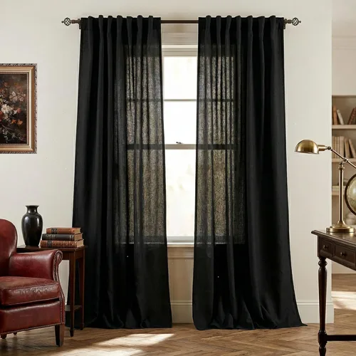 Miniatura 64 de Cortinas de lino azul claro de 90 pulgadas de largo para sala de estar, dormitorio de niñas, guardería, decoración acogedora de verano, bolsillo