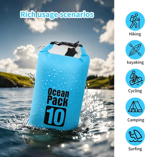 Miniatura 7 de Dry Bag impermeable para mujeres y hombres, 20L enrollada, ligera, bolsa de almacenamiento en seco con funda para teléfono para viajes, natación