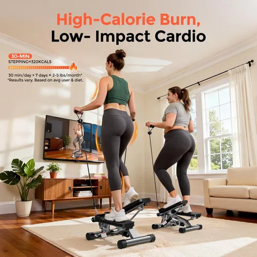 Miniatura 2 de SPORTSROYALS Escalera de escalera, giro/mini escalón para ejercicio en casa, máquina de pasos con bandas de resistencia para entrenamiento de cuerpo