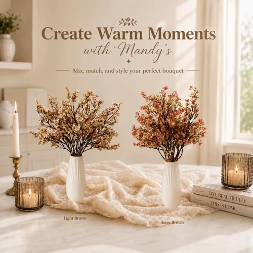Miniatura 9 de Mandy's 6 paquetes de flores artificiales de aliento de bebé beige marrón 18.5 Inch Silk Gypsophila European Style Modern Home Decor Centerpiece