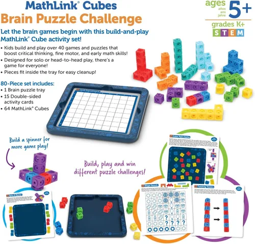 Miniatura 5 de Learning Resources MathLink® Cubes Desafío de Rompecabezas Cerebral, 80 Piezas, Edades 5+, Cubos de Enlace, Cubos Conectores, Elemento Manipulativo