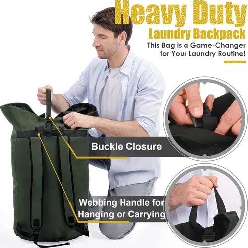 Miniatura 5 de Mochila para lavandería, 115L, resistente, extra grande, bolsa de ropa sucia con correas para el hombro, bolsa de ropa sucia con cierre de cordón